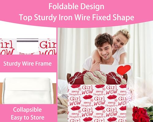 Image of Valentines Day Basket Large Foldable Heart Shaped Storage Box for Gifts Kids Empty Storage Bins Rectangular Toy Organizer Decor (Lips Snowflakes)