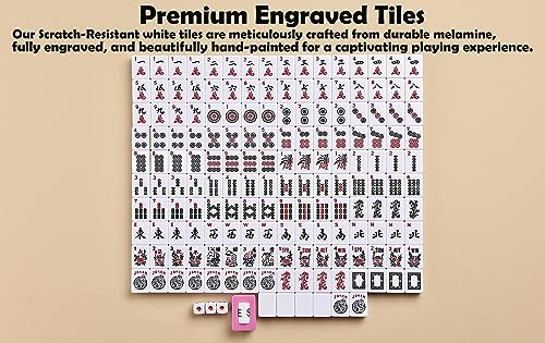 American Mahjong Game Set Pinky Red Carrying Bag, Premium White Tiles, Complete Ma Jong Set