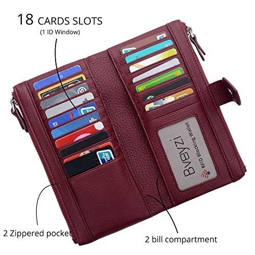 Image of Bveyzi Women Soft Leather RFID Blocking Bifold Slim Wallets Ladies Credit Card Holder Double Zipper Pocket | Soft
