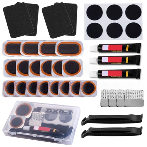 KOAREL Kit de RéParation Pneus de véLo - Kits de réparation, 18 rustine Chambre a air, pour rustine véLo Chambre a air, VTT, Pneu Moto, Les vélos de Route...