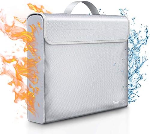Fireproof Document Bag - Vemingo Fire Water Resistant Anti-Irritation Silicone Coated Money Bag Fireproof Safe Storage 15.8" x 13" x 3" for Money, Documents, Jewelry, Passport and Laptop (Silver)
