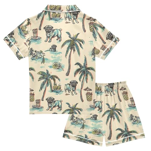 ALAZA Pug Dog Palm Tree Lemon Satin Pajamas Set Short Sleeve Button Down Sleepwear Summer Pjs 2 Piece2