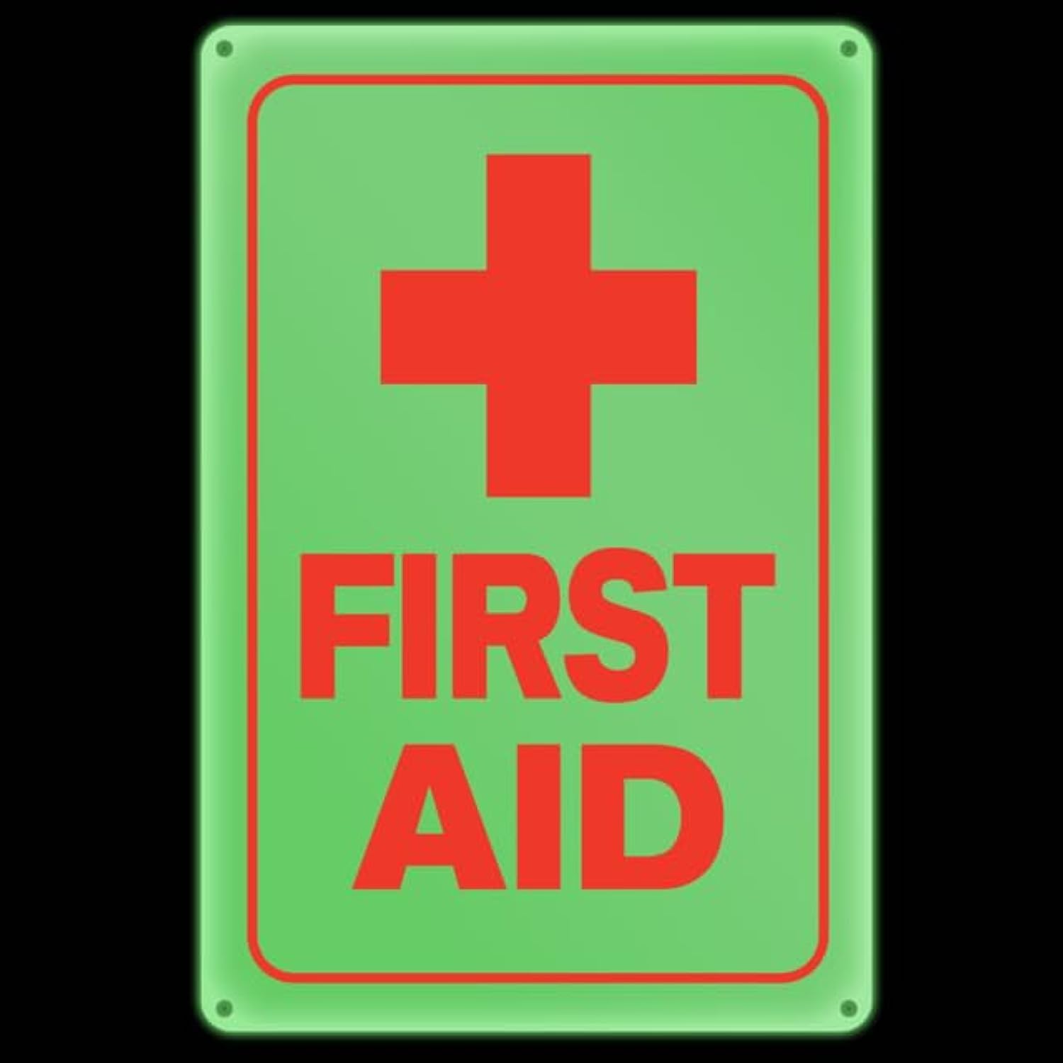 Glow In The Dark First Aid Sign 8 x 12 Inches - Sturdy Acrylic Glow Signs - For 50 Feet Visibility