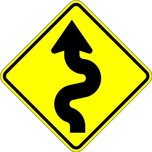 Curvy Road - 18 X 18 Warning Sign. A Real Sign. 10 Year 3M Warranty