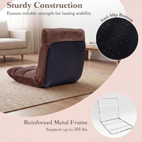 Image of Giantex Folding Floor Chair with Back Support, 14 Adjustable Position, Padded Sleeper Bed, Couch Recliner, Gaming Video Chairs for Adults, Meditation, Living Room (Coffee)