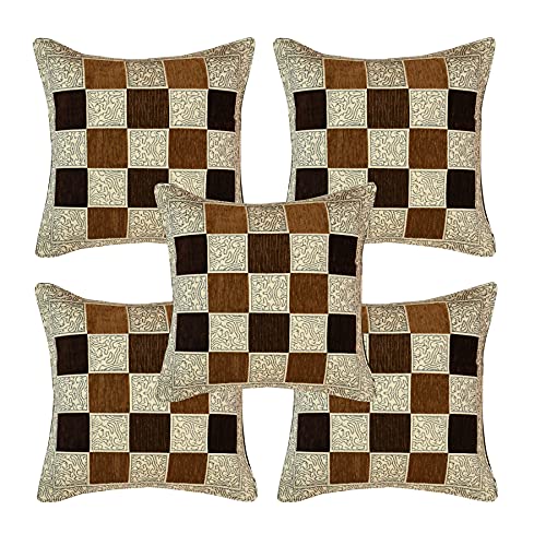 Image of Chenille Cushion Cover for Sofa & Living Room | Soft Decorative Throw Pillow Cover | 40x40 cm Pillow Case for Home, Bedroom & Office Decor (Chiku-Coffee)