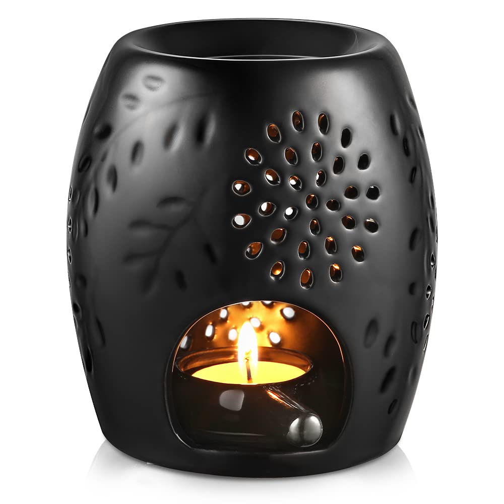 Diffusore Aromi Ecooe In Ceramica Nera - Per Oli Essenziali Con Portacandela, Design Floreale - Foto 12