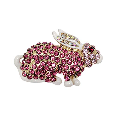 echomerx Bunny Pin Brooch with Crystals Pink and White