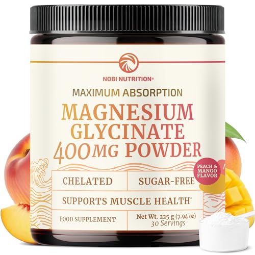 Magnesium Glycinate Powder 400MG | Muscle & Relaxation Support | Peach Mango Flavor Drink | High Absorption Chelated Magnesium Powder | Vegan Gluten-Free Non-GMO | 30 Servings | 225g (7.94oz)