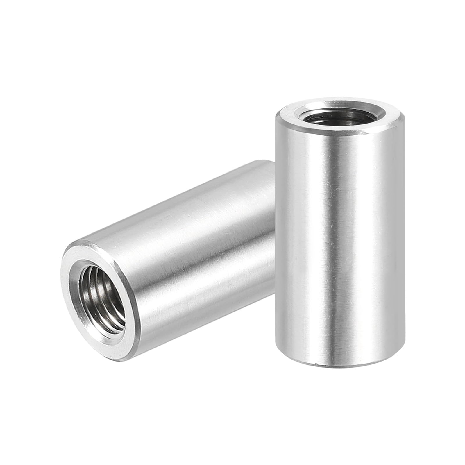 PATIKIL M10x1.25mm Pitch 304 Stainless Steel Round Coupling Nuts, 2 Pcs 30mm / 1.18" Length Metric Fine Thread Connector Sleeve Rod Bar Stud Fully Threaded Nut Fasteners, Silver Tone