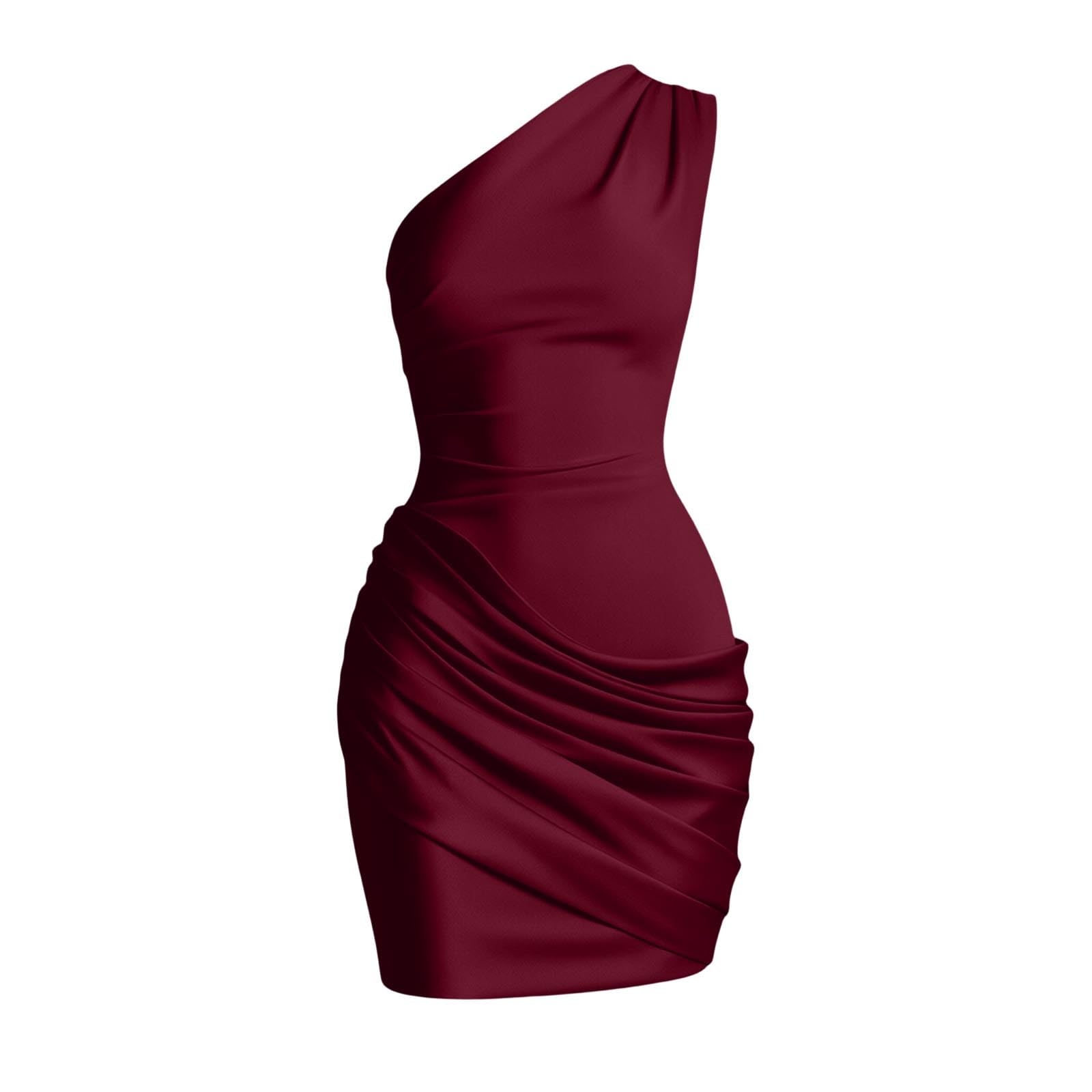 Vestido satén Midi Abertura Fruncida Hombro, Fiesta cóctel Elegante Mujer
