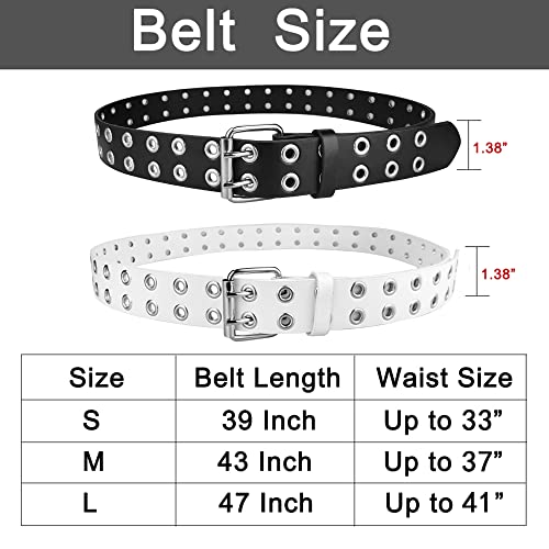 Image of 2 Pack Grommet Leather Belts for Women, Studded Belt Women Men