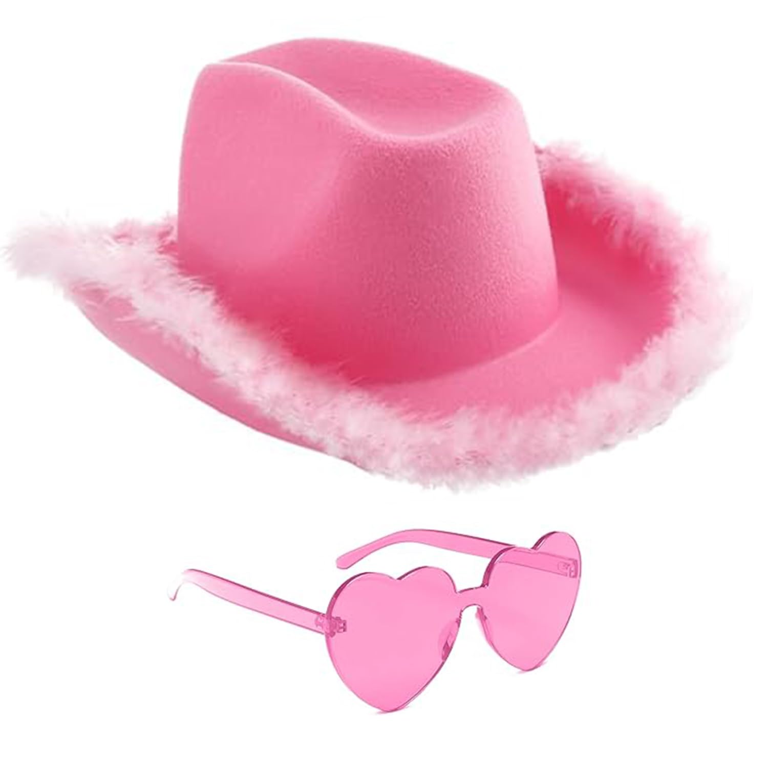 Rosy® Disfraz de Vaquera con Sombrero Rosa y Gafas en Forma de Corazón | Estilo Western Traje de Cow Girl para Mujer | Accesorio Cowboy para Fiesta y Eventos | Despedida de Soltera | OriginalCup®
