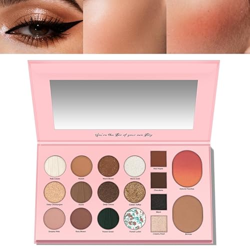 LUXAZA PRO 5-in-1 Backed Eyeshadow Makeup Palette with Blush Bronzer Highlighter, Natural Nude Eye Shadow Palettes 18 Colors Matte Shimmer Glitter Tone Long Lasting Smudge-Proof, Ideal Gifts for Women