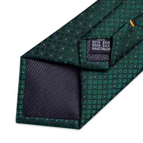 Image of DiBanGu Mens Silk Plaid Tie and Pocket Square Set | Elegant Silk Formal Tie Set, Woven Check Necktie and Cufflinks Tie Clip Set, Perfect for Wedding Party, Comes in Gift Box