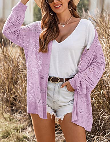 Image of HOTOUCH Lightweight Crochet Cardigan for Women Long Sleeve Open Front Knit Oversized Cardigans Sweaters