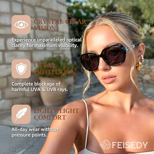 Image of FEISEDY Oversized Sunglasses for Women Square Polarized Sparkling Frame B2289