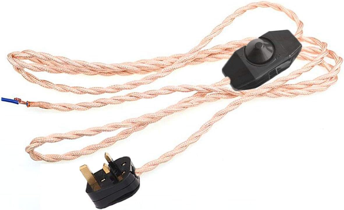 FSLiving 2.5 Meters 2 Core Coral Cable Vintage Antique Braided Twisted Fabric Lighting Cable Woven Silk Flexible Wire Cord Light for table lamps wall sconces DIY Project