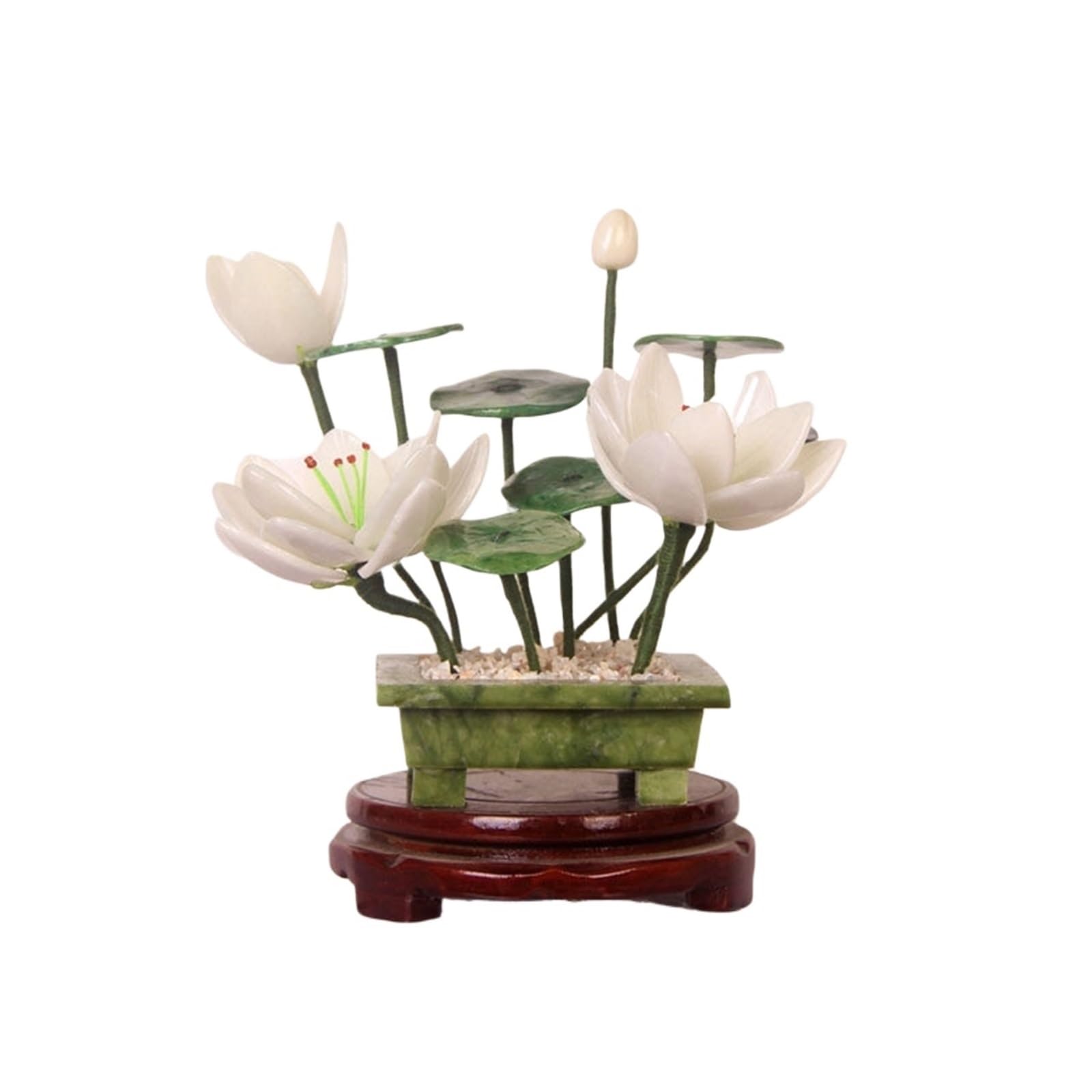 WDSOPK simulated potted plant Chinese-style Jade Lotus Ornament, Simulated Bonsai Home Decoration Artificial Plants(White) (White)