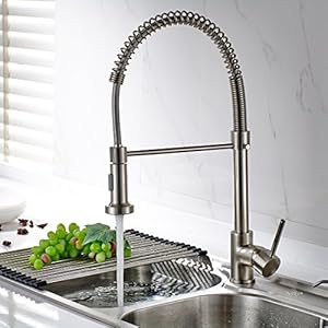 Timaco Wasserhahn Küche Einhandmischer für Küchen Spüle Gebürsteter Nickel Geschirrbrause Federbrause Mischbatterie Küchenarmatur Spültisch Armatur