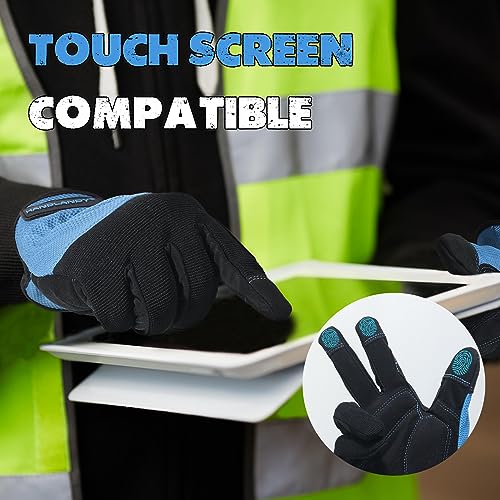Image of HANDLANDY Mens Work Gloves, Flexible Utility Working Gloves, Touch Screen Outdoor Yard Gloves (Black-blue, Large (Pack of 1))