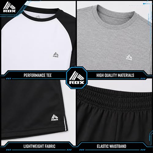 Image of RBX Boys Short Sets - 3 Piece Active Performance Short Sleeve Athletic Shirts and Gym Shorts With Elastic Waistband (4-12)