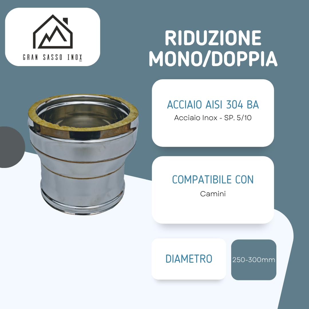 Riduzione Mono/Doppia in Acciaio Inox AISI 304 BA SP. 5/10 – per Camini (Ø250-300 mm)