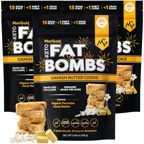 MariGold Keto Fat Bombs, Danish Butter Cookie - 3 Bags, 15 Bars