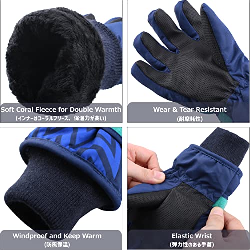 Azarxis Kids Ski Gloves, Winter Cold Weather Warm Snow Gloves For Boys & Girls (Navy Blue, 4-6 Years Old,Small) #TOP3