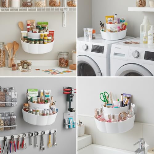 Image of CIPLA PLAST Two-Tier Self-Adhesive Wall Mount Organizer And Counter Top, White Plastic Storage Caddy, Multi-Purpose Shelf for Kitchen, Bathroom, Office, Desktop Organization White