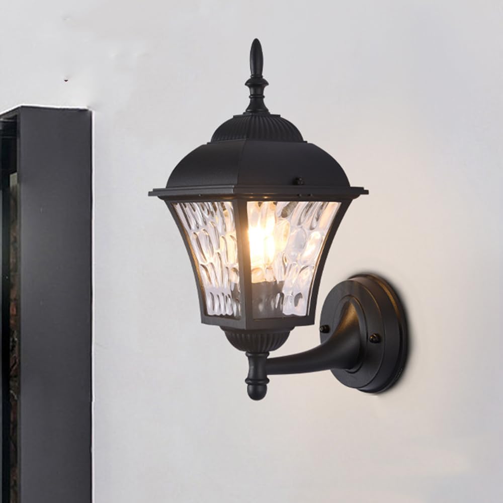 Nowoczesna lampa ogrodowa, zewnętrzna lampa ścienna, metalowa latarnia, wodoodporna obudowa, E27, zewnętrzna brama, oświetlenie drzwi wejściowych, plastikowa kinkiet, balkon, ganek, patio, tradycyjna