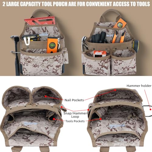 Image of MELOTOUGH Camo Tool Belt with Suspenders Camouflage Tool Pouch Supenders Framers Combo Apron Tool Belt Construction Tool Bag Suspenders Heavy Duty Carpenter Suspension Rig for Electrician(Kahki Camo)