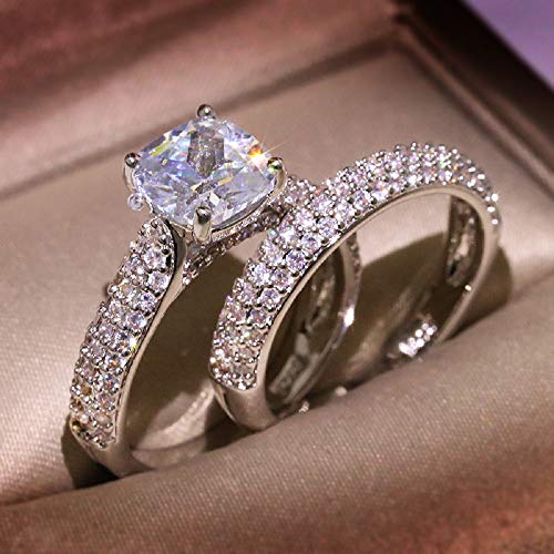 2-piece Zircon Super Bright Ring 925 Sterling Silver Crystal CZ Wedding Ring Engagement Ring Bridal Set Jewelry Gift (8)3