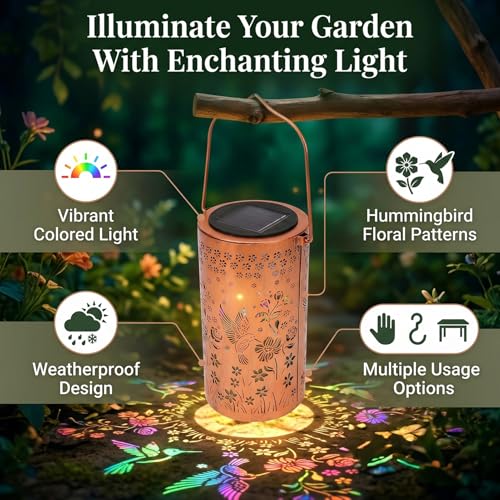 Lanterne solaire colorée pour extérieur étanche avec effets ombres fleurs - 2