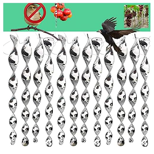 30 PC Package -Repellent Reflective Ornamental Spiral Deterrent to Keep Birds Away. Hanging Wind Twisting Scare Bird Rods Deflectors Decoys. Decorative Bird Deterrent to Protect Home and Garden.