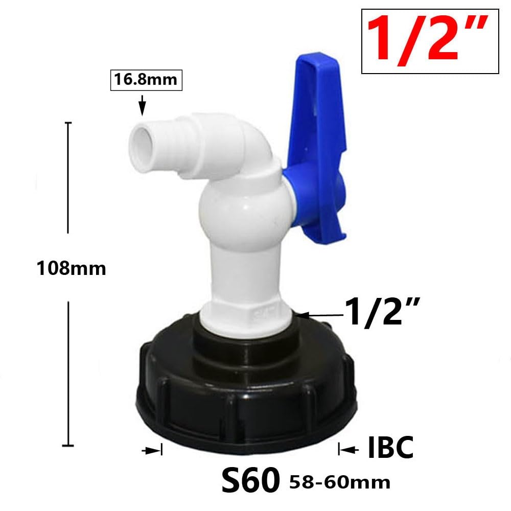 Adaptador de grifo de tanque, válvula S60X6, rosca gruesa, grifo de jardín de conexión rápida de 1/2" y 3/4".(08E)