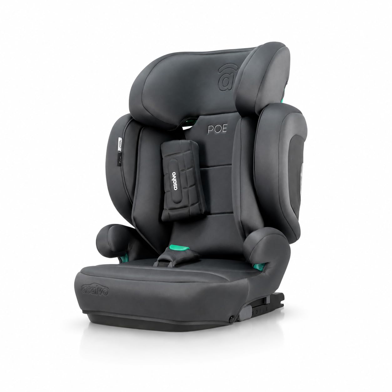 Silla de coche i-Size Isofix 100-150 cm, Homologada ECE R129, protección lateral y cervical, reposacabezas 21 cm, respaldo plegable, alas abatibles, Poe Fix Gris Asalvo