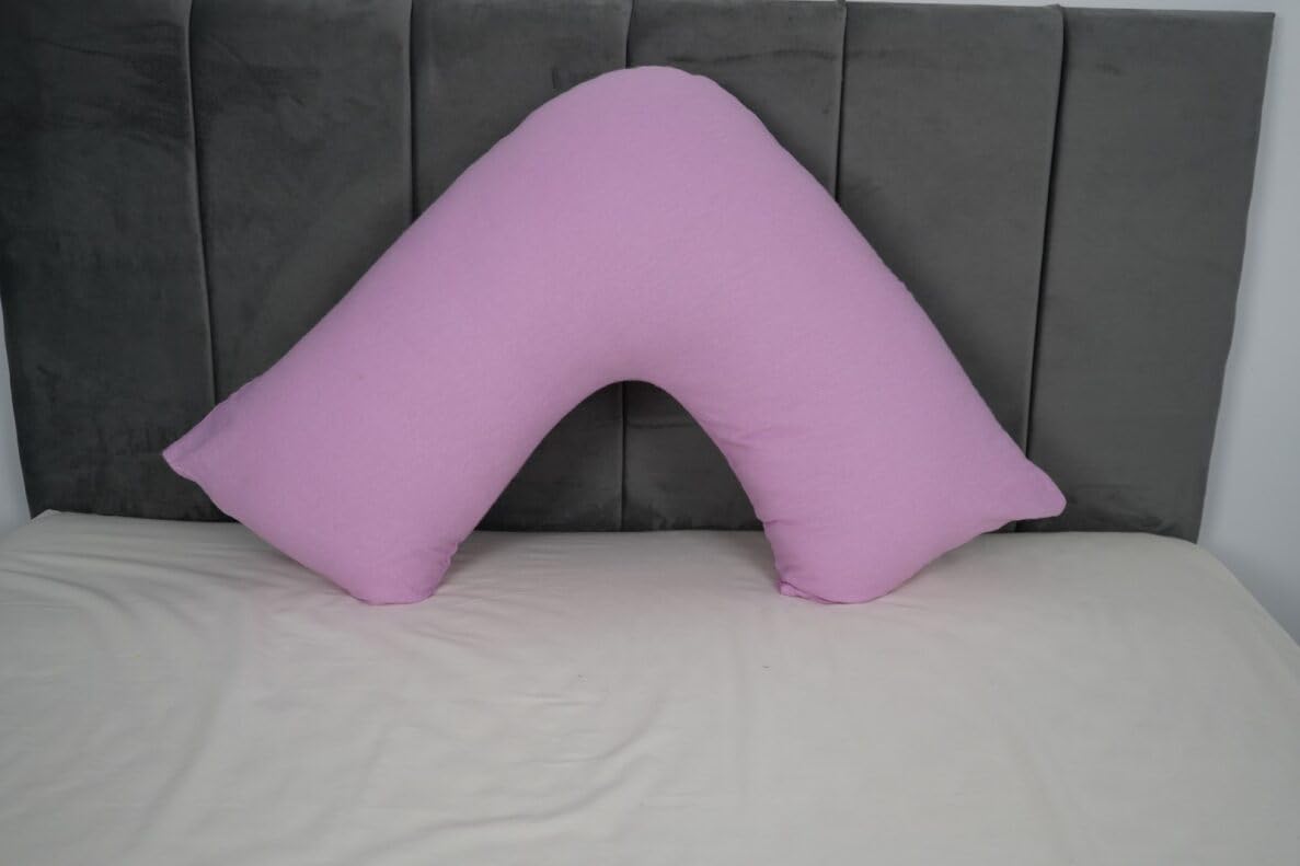 Arlinens Pink V Shaped Pregnancy Pillow With Free Flannel Pillowcase – Orthopaedic Maternity Support Pillow For Back, Neck & Nursing – Cosy V Pillow Standard Size 74 X 34 Cm (Pink)
