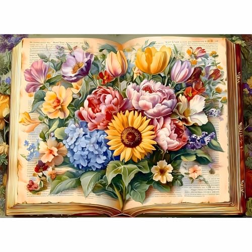 Puzzles para adultos 500 piezas, rompecabezas floral - Floral Folio, rompecabezas libro imposible para adultos mayores y familia, 20.47x14.96 pulgadas, póster 1:1, letra en la parte de atrás miniatura 1