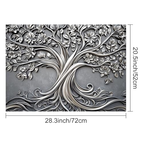 Image of HOMETITUTE Silver Floral Tree Stove Cover 28x20 Embossed Heat Resistant Mat