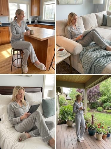 Image of Pjmlifecoco Pajamas Set Long Sleeve Womens Button Down Sleepwear Two Piece Nightwear Soft Pj Lounge Sets S-XXL