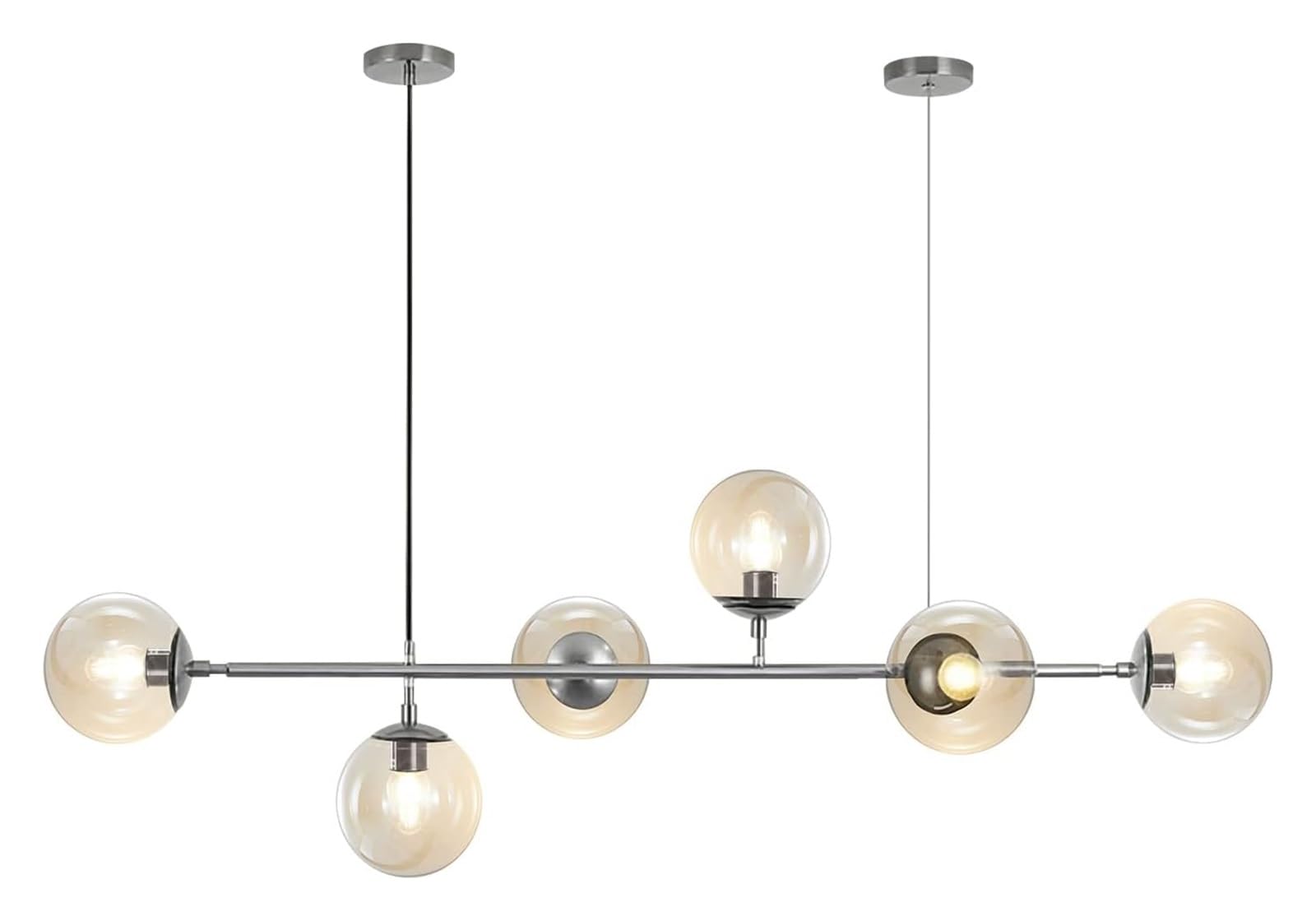 Abinlina Mid-Century 6-Light Chandelier Pendant Lighting with Adjustable Glass Globes for Kitchen Island and Dining Room - Silver & Amber(Silver+Amber)