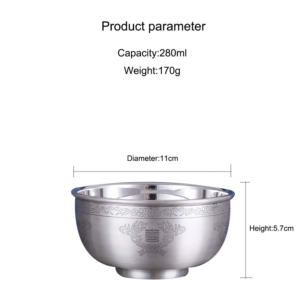 Bol de céréales en Argent Sterling, Bol à Salade, Bol à Soupe, Bol à Riz, Bol à pâtes, Bol de Dessert, Bol à Fruits, Vaisselle en Argent Sterling, 280 ML,Style Two