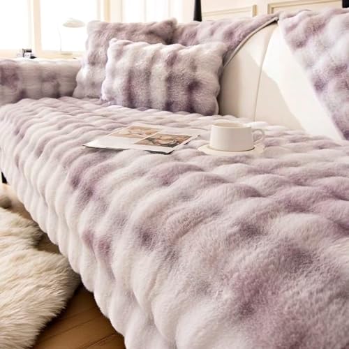 Gluhbirnen Weiche Plüsch Sofabezug, Couch überzug, Sofadecken für Sitzfläche, rutschfeste Sofa überzug 1 2 3 4 Sitzer, Flauschiger Kunstpelz Sofa Sitzkissenbezug, Violett, 70 * 210CM