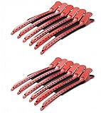 AKOAK 12 Pcs/Pack Professional Hairdressing Salon Hair Styling Stainless Steel Hairdressing Duck Bill Alligator Clips Fashion Styling Tools(Red)