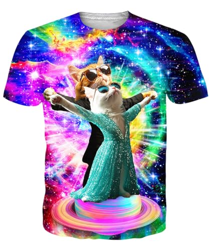 Fanient T-Shirt pour Homme et Femme T-Shirt Unisexe avec Imprimé Chat Drôle pour Couple au Quotidien XXL