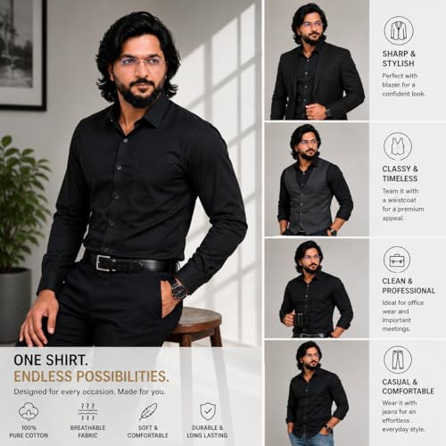 Image of MCAVOY Men's 100% Pure Cotton Shirt | Regular Fit Full Sleeve Formal & Casual Shirt for Men & Boys | Soft Breathable Office Wear