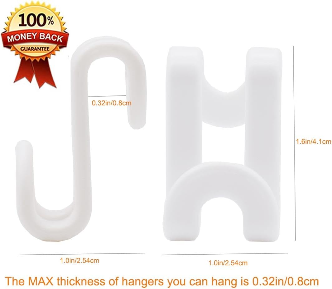 60 Pcs Clothes Hanger Connector Hooks, Mini Cascading Hanger Hooks for Velvet Huggable Hangers, Wooden Hangers, Heavy Duty Space Saving for Closet (White,60) image 2