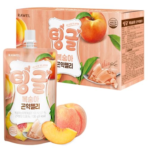 Rawel Thingle Delicious Konjac Jelly 1box (130g x 10packs) / Sugar Free/Low Calories/Fruit Flavor Jelly with low carb/Drinkable Zero Sugar Jelly Dessert (Peach)