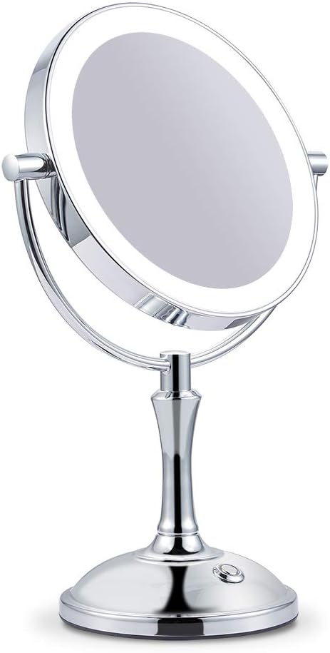 Makeup Mirror with Lights Lighted Makeup Mirror LED Vanity Mirror 7X Magnifying Magnified Double Sided Makeup Mirror Adjustable Cool White Light Mirror Large Makeup Corded Cordless Mirror (Silver)